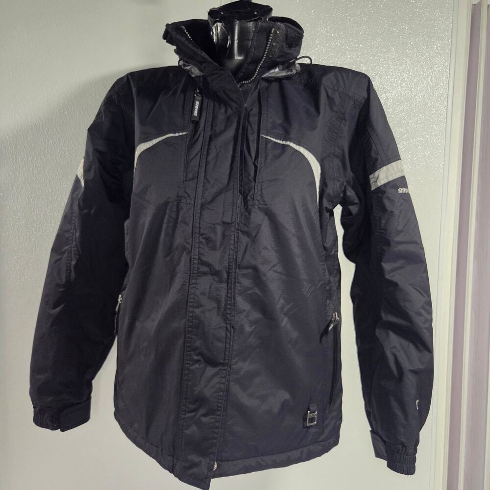 Stryke by Spyder Ski/ Snowboard Hood Jacket Black & Silver Coat Women's Size 14